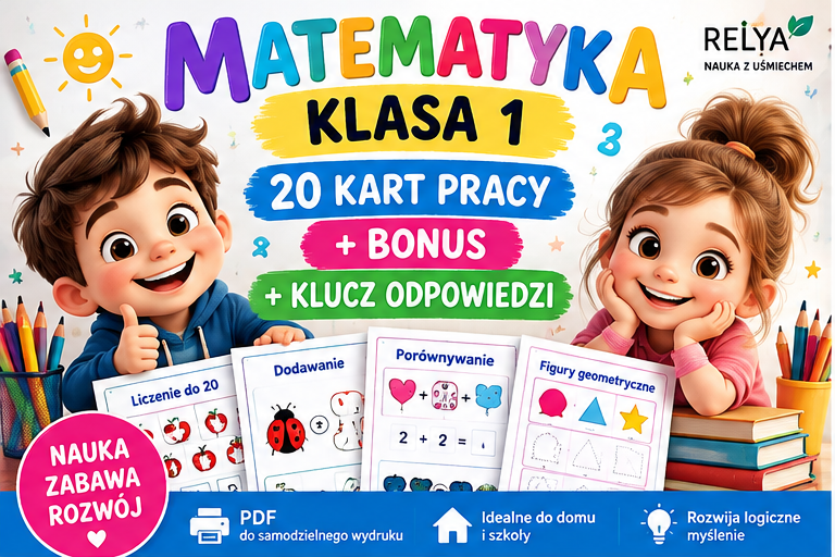 Matematyka – Klasa 1 | 20 kart pracy + klucz odpowiedzi