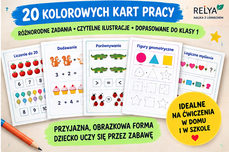 Matematyka – Klasa 1 | 20 kart pracy + klucz odpowiedzi