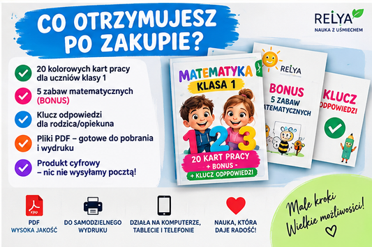Matematyka – Klasa 1 | 20 kart pracy + klucz odpowiedzi